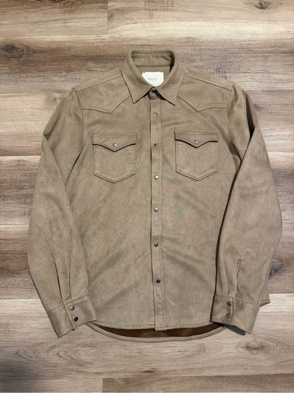 RYE 51 Microsuede Shirt Jacket Mens 40 Tan Long Sleeve Snap Shacket Western